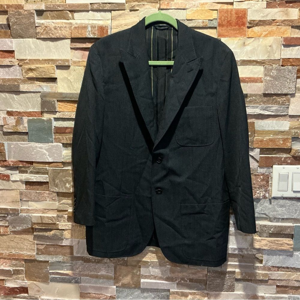 Hermes Black Sport Coat with Notched Lapel and Textured Fabric